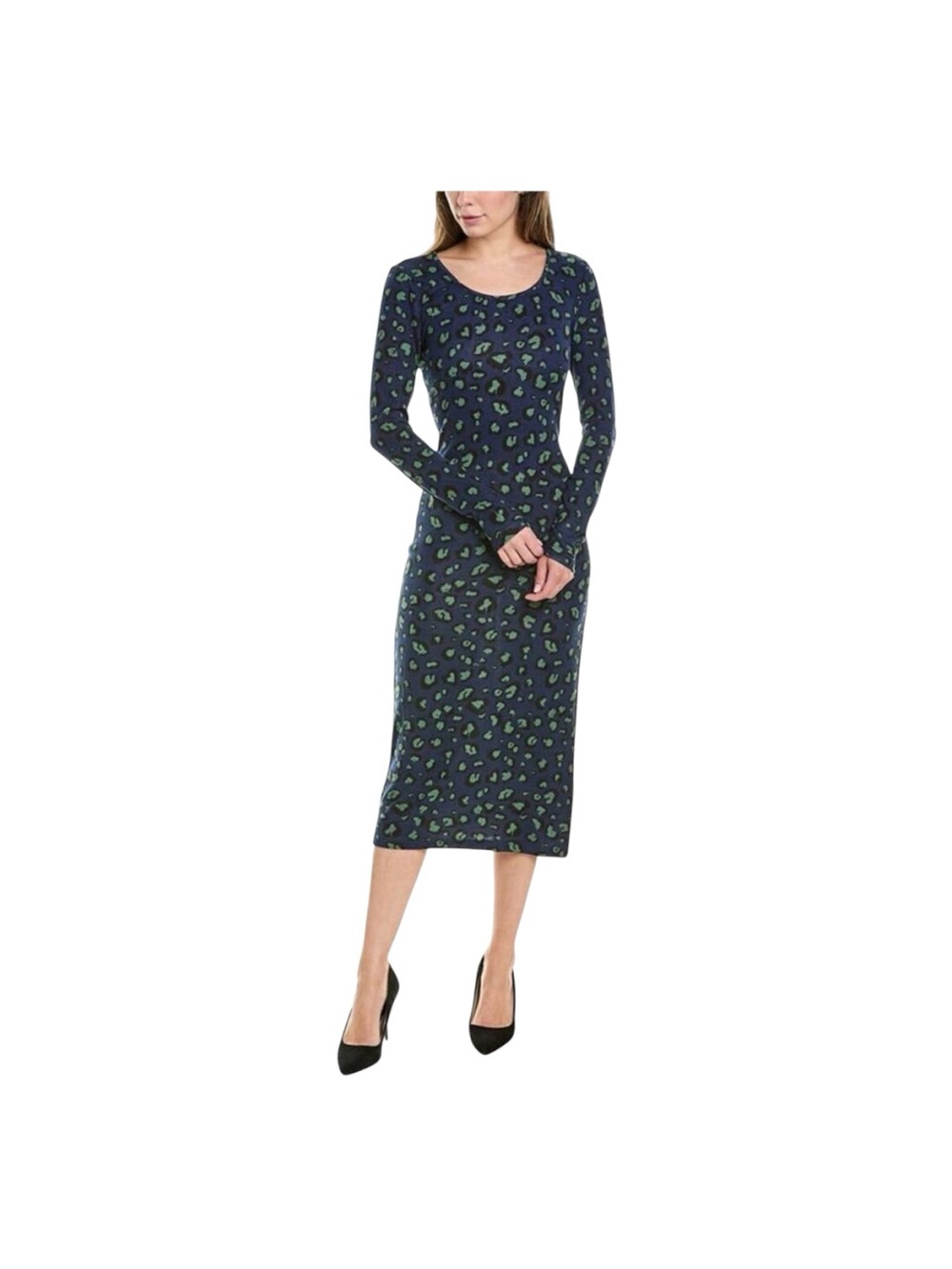 Walter Baker. Stretch Knit Long Sleeves Round Neck Pencil Midi Dress Medium